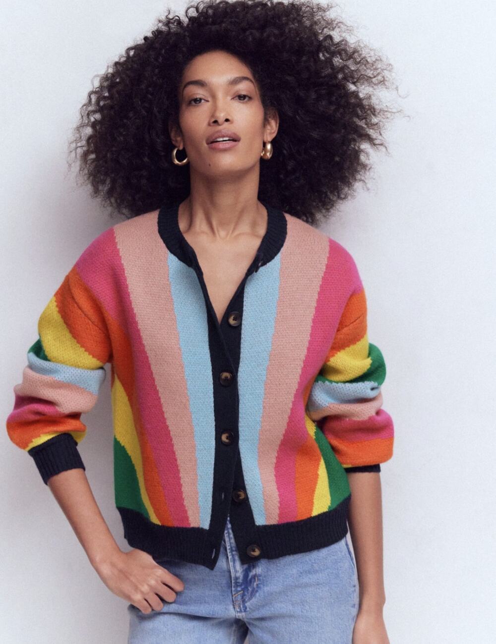 Boden Abi Jacquard Cardigan Sweater Multi Rainbow Womens Small NWT